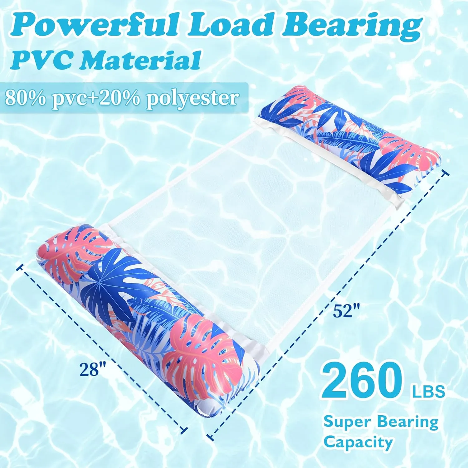 Pool Floats Adult, 2 Pack Inflatable Pool Floats, 4-in-1 Multi-Purpose Rafts Lounger Water Hammock for Swimming Pool, Thick PVC Pool Floaties for Adults Vacation