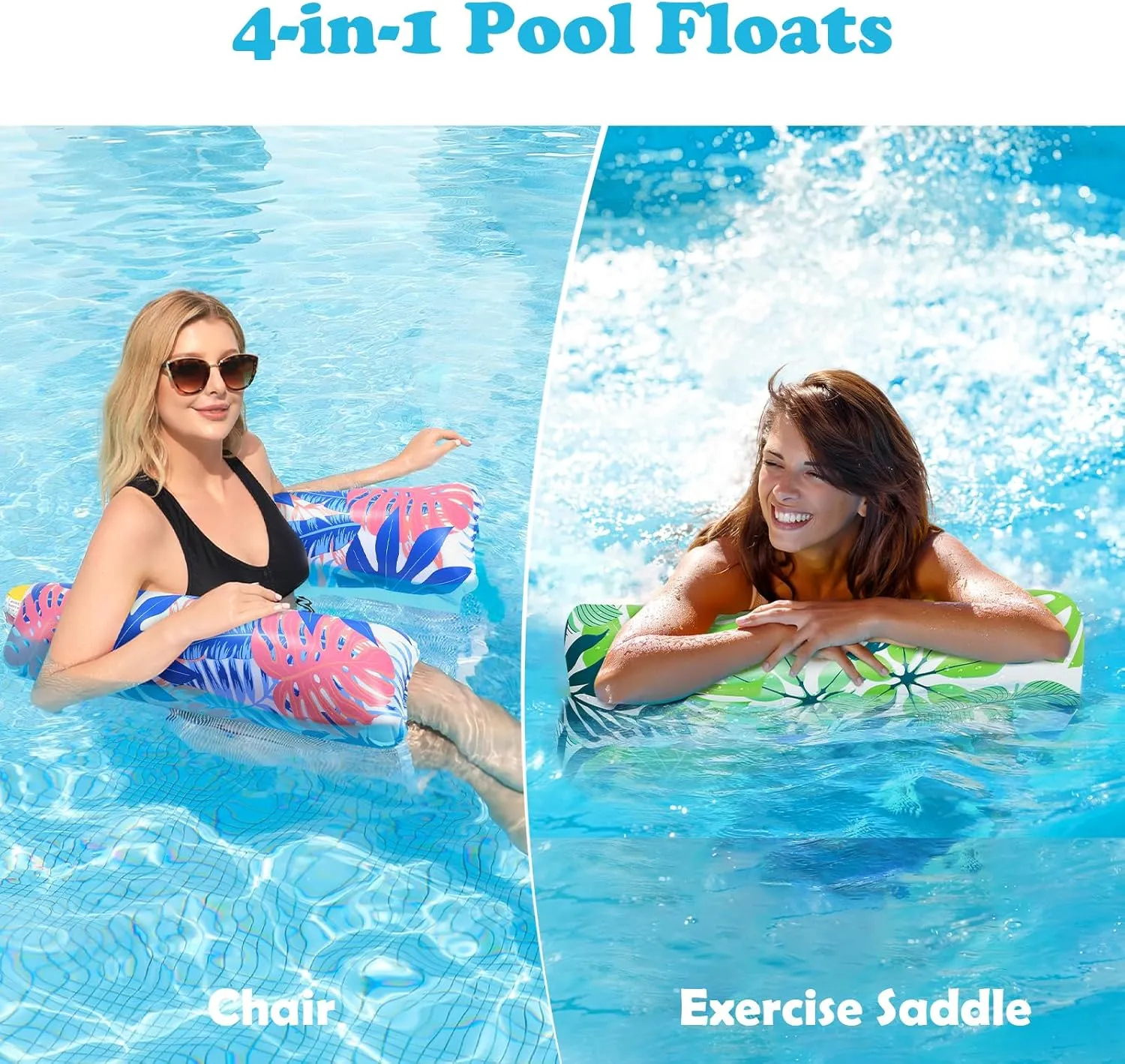 Pool Floats Adult, 2 Pack Inflatable Pool Floats, 4-in-1 Multi-Purpose Rafts Lounger Water Hammock for Swimming Pool, Thick PVC Pool Floaties for Adults Vacation