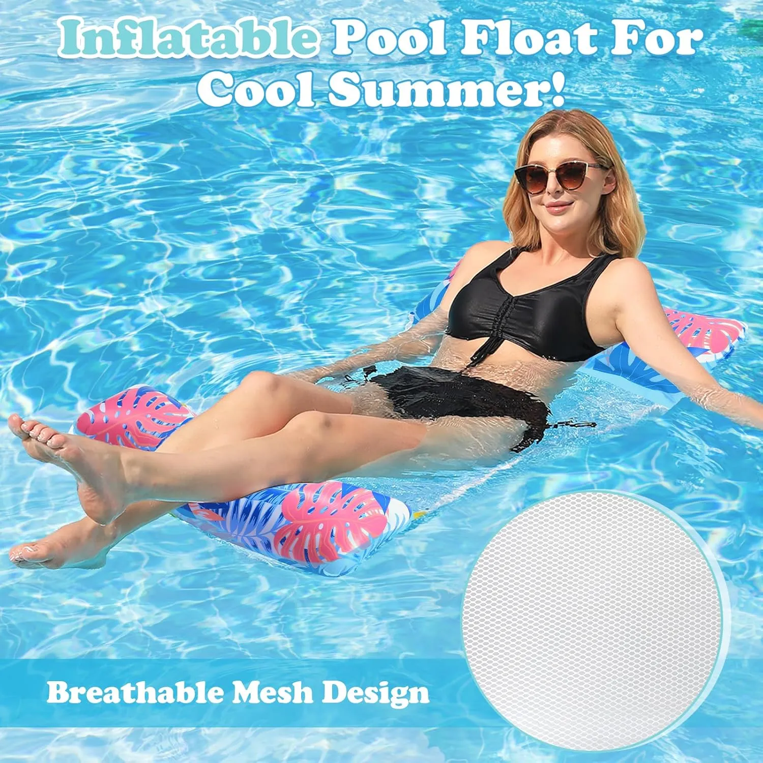 Pool Floats Adult, 2 Pack Inflatable Pool Floats, 4-in-1 Multi-Purpose Rafts Lounger Water Hammock for Swimming Pool, Thick PVC Pool Floaties for Adults Vacation