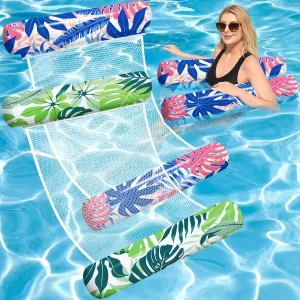 Pool Floats Adult, 2 Pack Inflatable Pool Floats, 4-in-1 Multi-Purpose Rafts Lounger Water Hammock for Swimming Pool, Thick PVC Pool Floaties for Adults Vacation