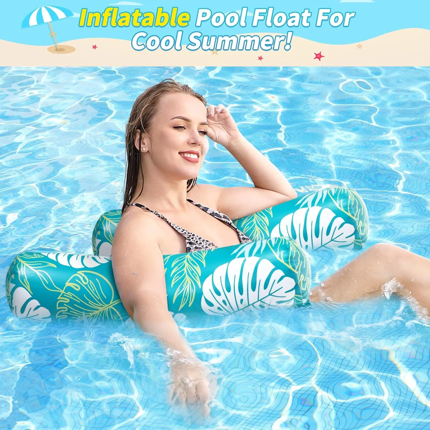 Pool Floats Adult - 2 Pack Inflatable Pool Floats Rafts, 4-in-1 Floats for Swimming Pool, Thick PVC Pool Float Lounger Water Hammock