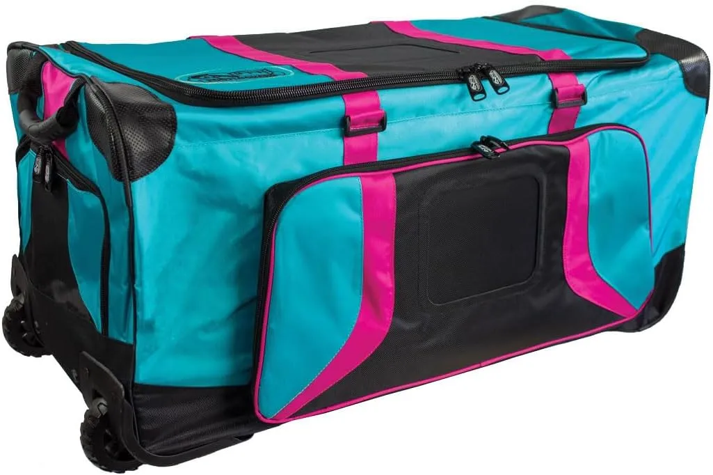 Pop Up Soft Trunk for Camp | Rolling Travel Duffle Bag | #CN-PUST3 | 30 x 14.5 x 15.5 Inches (Teal/Pink)