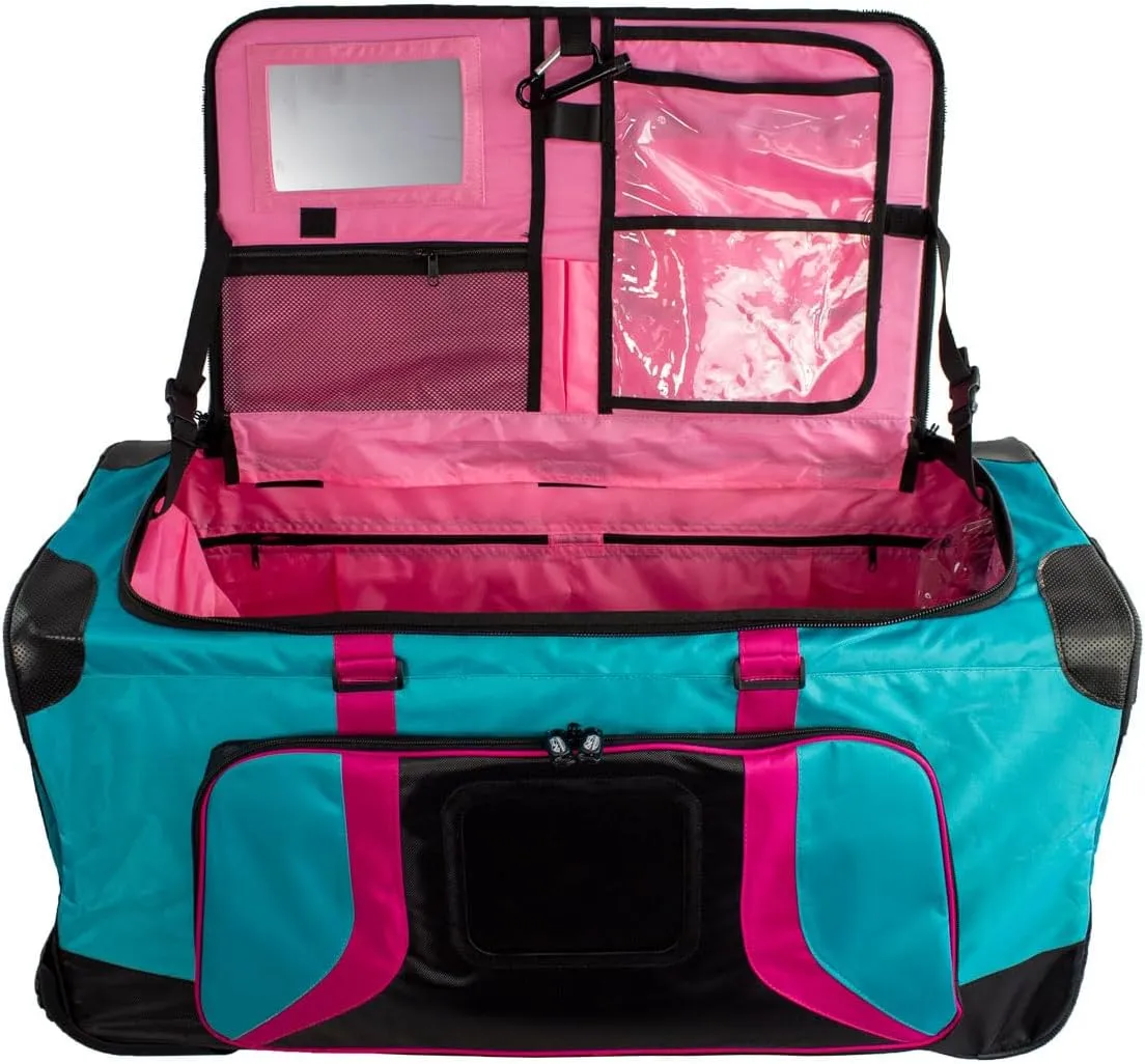 Pop Up Soft Trunk for Camp | Rolling Travel Duffle Bag | #CN-PUST3 | 30 x 14.5 x 15.5 Inches (Teal/Pink)