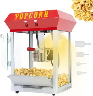 Popcorn Machine, 6Oz Nonstick Kettle,600W Countertop Popcorn Maker for 24 Cups per Batch, with Measuring Tool and Popcorn Scoop-12 hours of heat retention to keep popcorn crispy and flavorful (red)