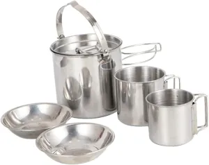 POPETPOP Camping Silverware Set Portable Tea Kettle 304 Stainless Steel Picnic Bowl Set Compact Hiking Kettle Cookware