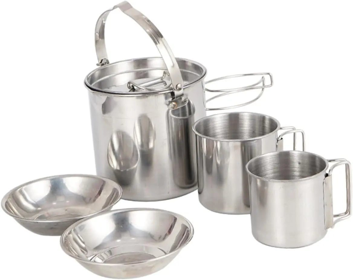 POPETPOP Camping Silverware Set Portable Tea Kettle 304 Stainless Steel Picnic Bowl Set Compact Hiking Kettle Cookware