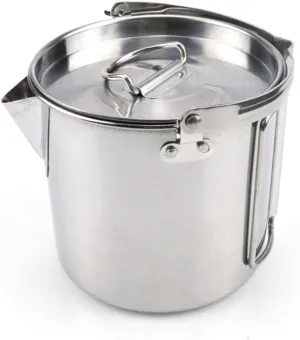 POPETPOP Stainless Steel Collapsible Kettle for Camping Lightweight Boil Water Hanging Pot for Outdoor Cooking Hiking and Picnics Easy Pour Spout Durable Design