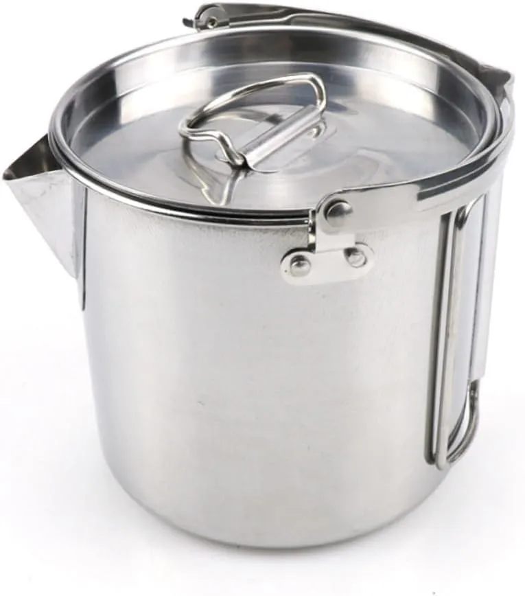 POPETPOP Stainless Steel Collapsible Kettle for Camping Lightweight Boil Water Hanging Pot for Outdoor Cooking Hiking and Picnics Easy Pour Spout Durable Design