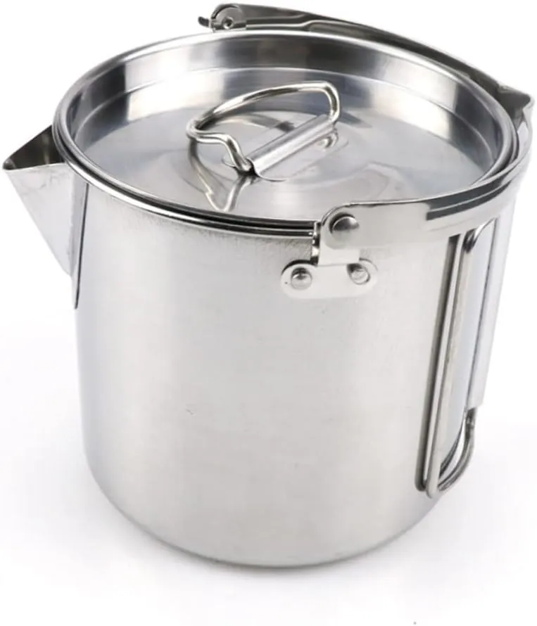 POPETPOP Stainless Steel Kettle Collapsible Hanging Pot for Boiling Water and Soup Lightweight Cookware for Camping Hiking and Picnics Easy Pour Spout Compact Design