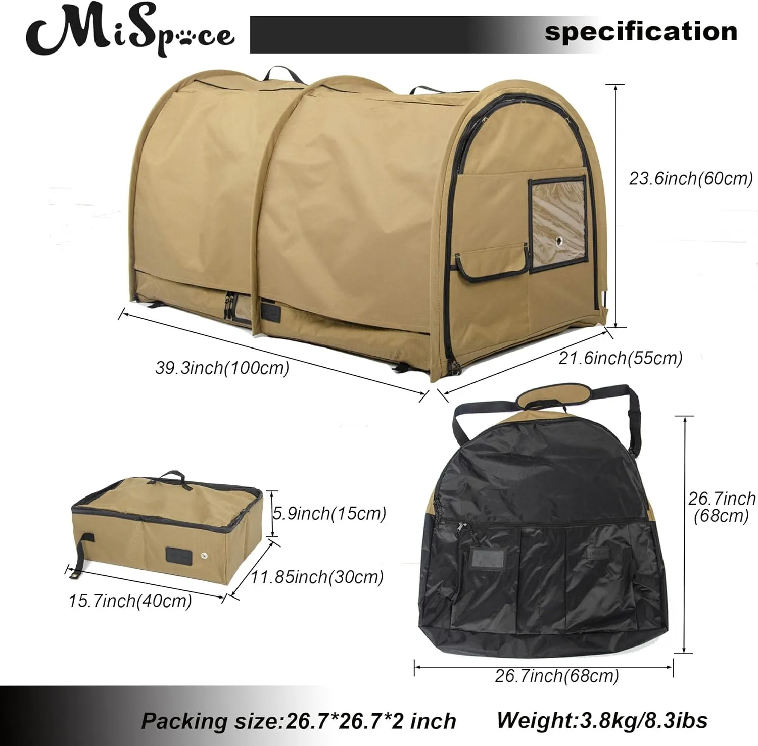 porayhut Mispace Portable Twin Compartment Show House Cat Cage/Condo - Easy to Fold & Carry Kennel - Comfy Puppy Home & Dog Travel Crate with Portable Carry Bag/Hammocks/Mats and Litter Box