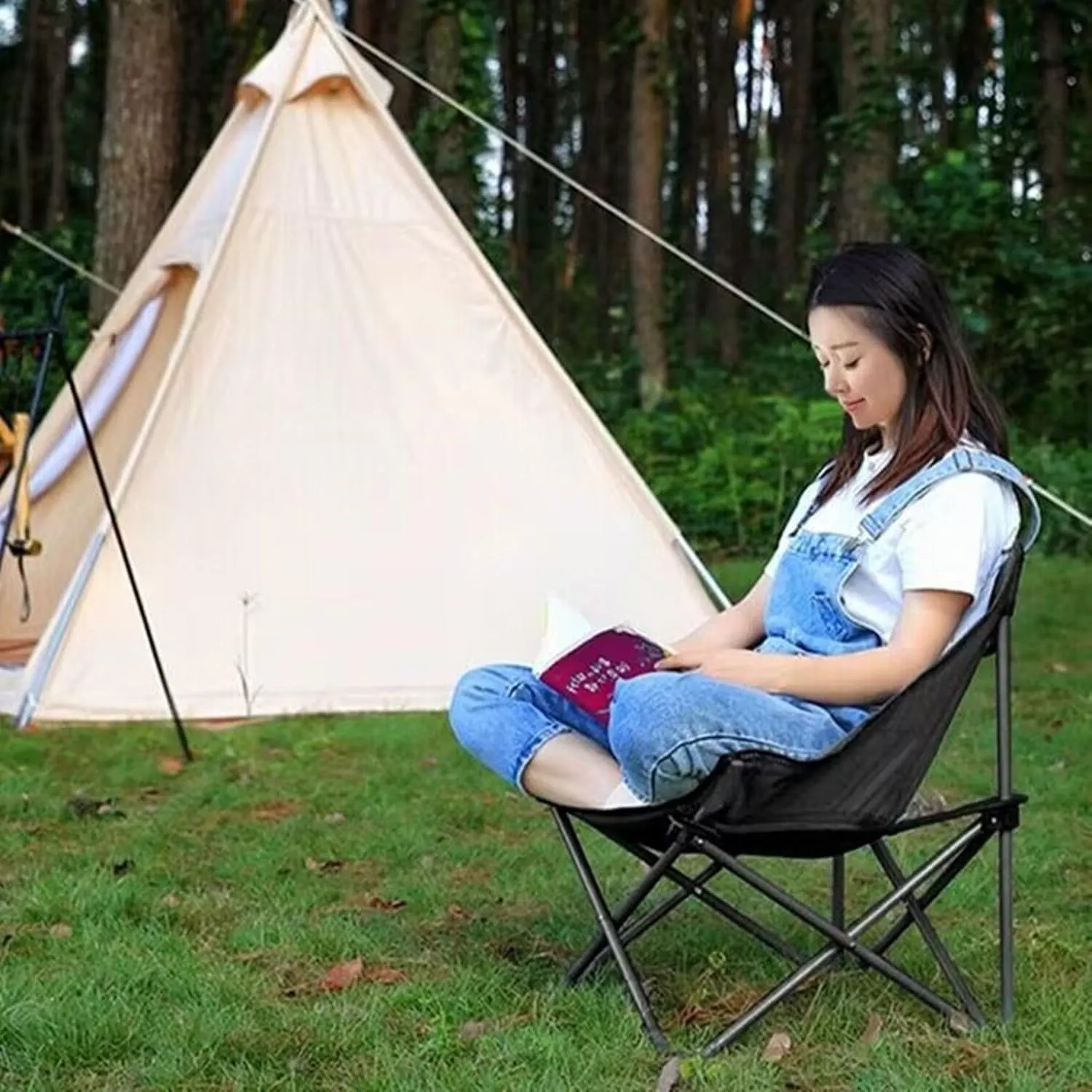 Portable Camping Chair, Enlarged Folding Chair with Carry Bag and Side Pockets Lightweight Heavy Duty for Outdoor Fishing Picnic Beach Hiking Backpacking Travel