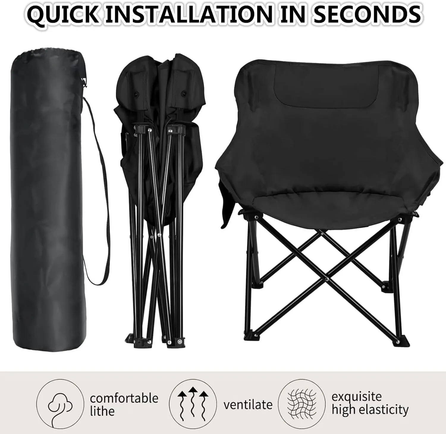 Portable Camping Chair, Enlarged Folding Chair with Carry Bag and Side Pockets Lightweight Heavy Duty for Outdoor Fishing Picnic Beach Hiking Backpacking Travel