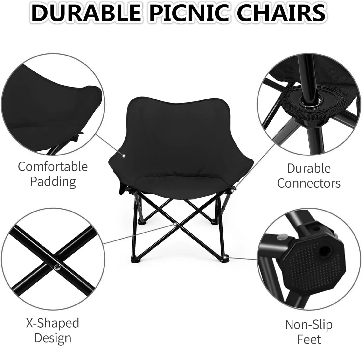 Portable Camping Chair, Enlarged Folding Chair with Carry Bag and Side Pockets Lightweight Heavy Duty for Outdoor Fishing Picnic Beach Hiking Backpacking Travel
