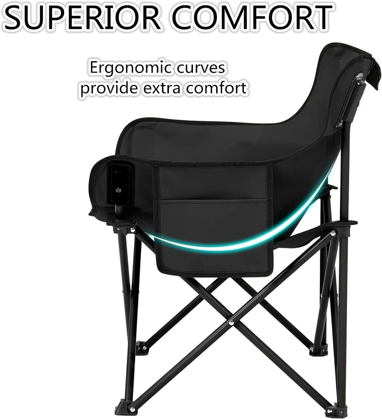 Portable Camping Chair, Enlarged Folding Chair with Carry Bag and Side Pockets Lightweight Heavy Duty for Outdoor Fishing Picnic Beach Hiking Backpacking Travel