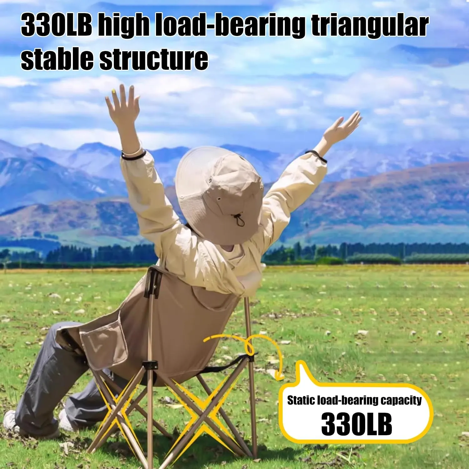 Portable Camping Chair, Ultra Lightweight Folding Picnic Chair, Suitable for Travel, Picnicking, Hiking, Fishing (Black,Twin)