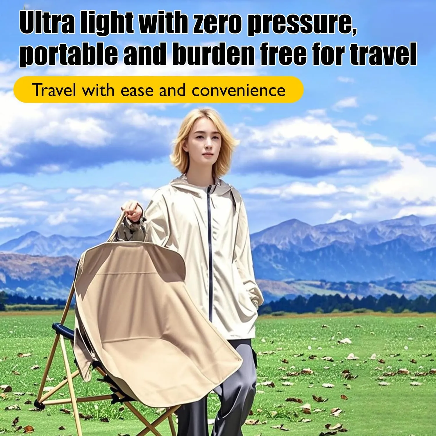 Portable Camping Chair, Ultra Lightweight Folding Picnic Chair, Suitable for Travel, Picnicking, Hiking, Fishing (Black,Twin)