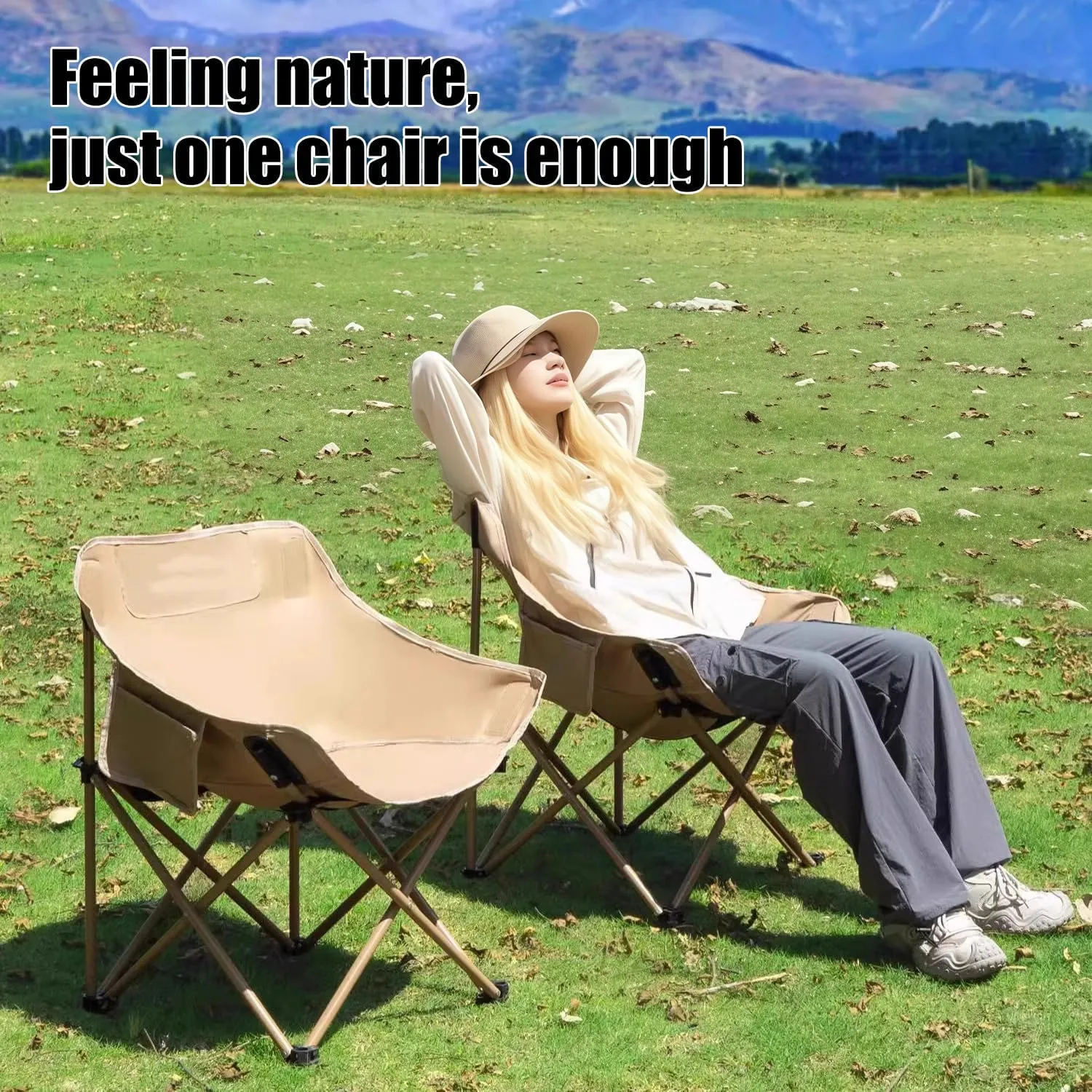 Portable Camping Chair, Ultra Lightweight Folding Picnic Chair, Suitable for Travel, Picnicking, Hiking, Fishing (Black,Twin)