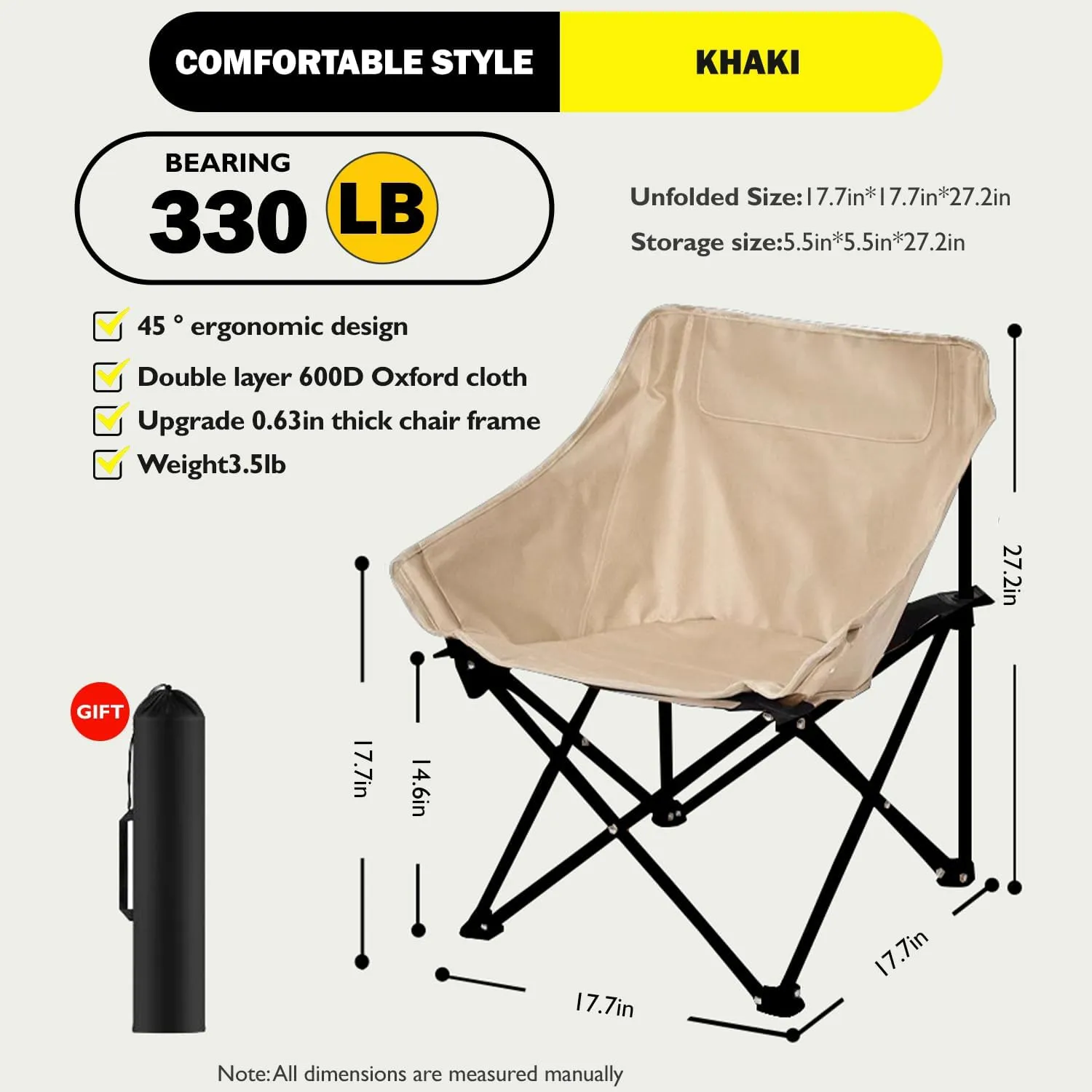 Portable Camping Chair, Ultra Lightweight Folding Picnic Chair, Suitable for Travel, Picnicking, Hiking, Fishing (Black,Twin)
