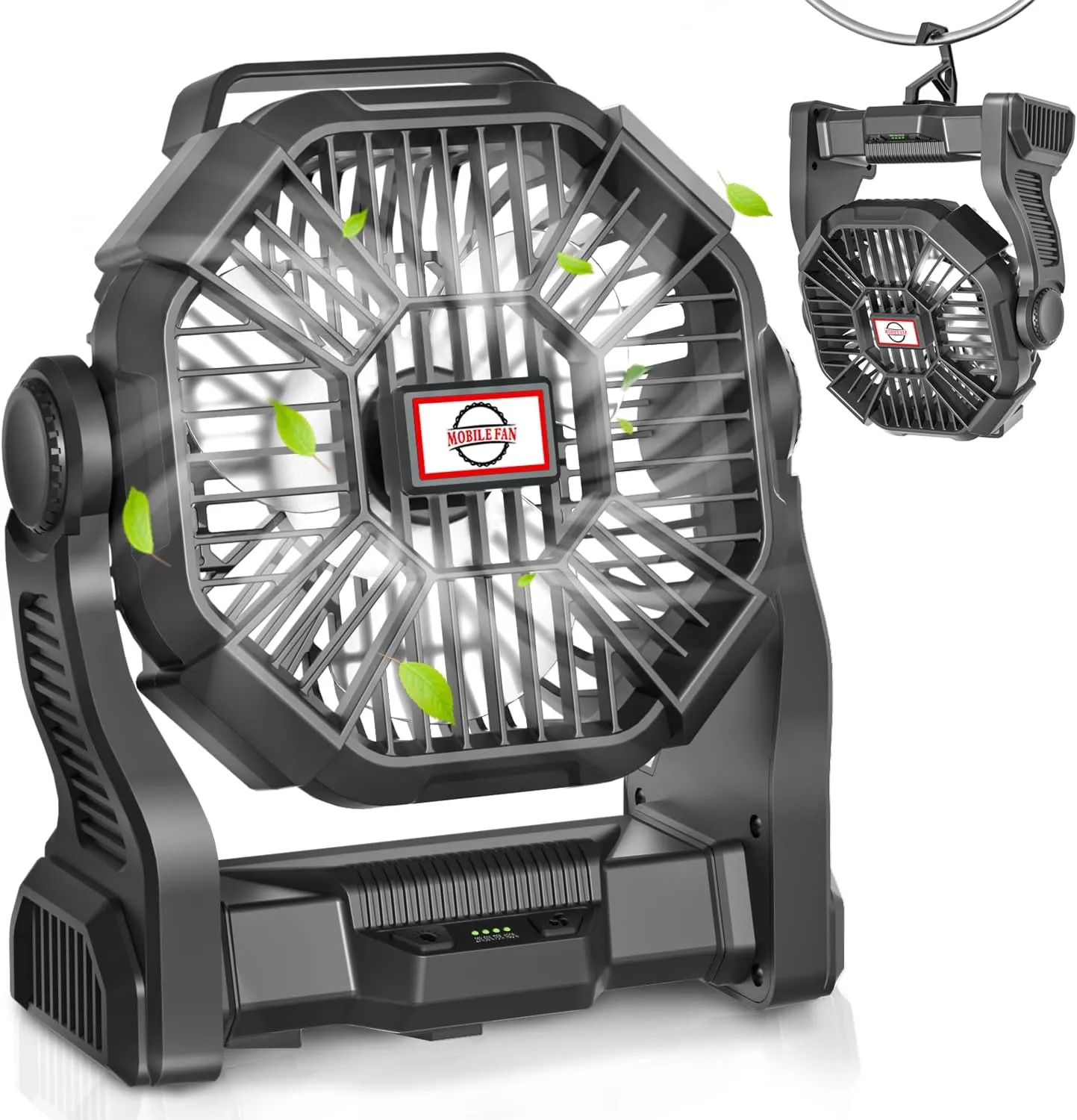 Portable Camping Fan, Rechargeable Battery Operated with LED Lights, Hanging Hook, 270°Rotation, 10400mAh Battery Powered Fan for Beach, Office, Picnic, Fishing, Travel, Tent