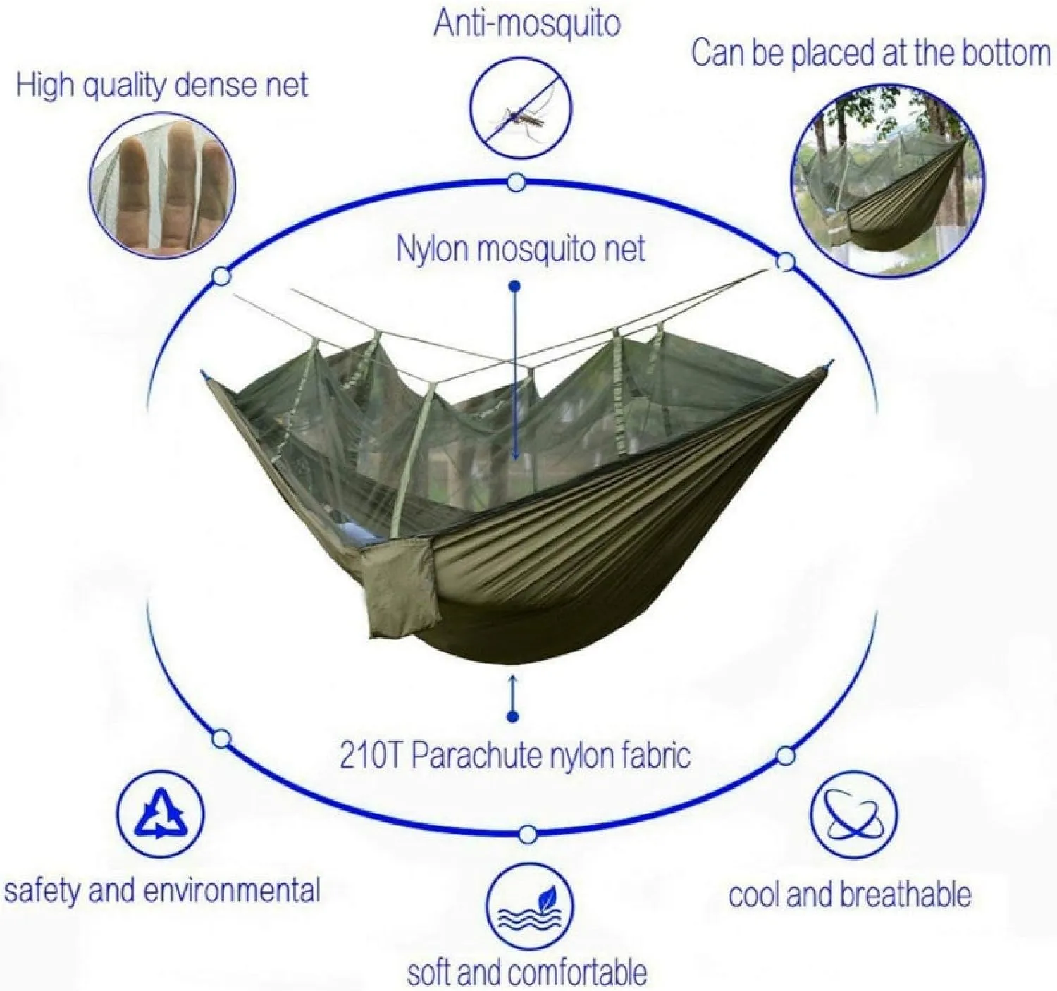 Portable Camping Hammock Lightweight and Tent Awning Rain Fly Tarp Waterproof Mosquito Net Hammock Canopy 210T Nylon Hammocks Blueandgray