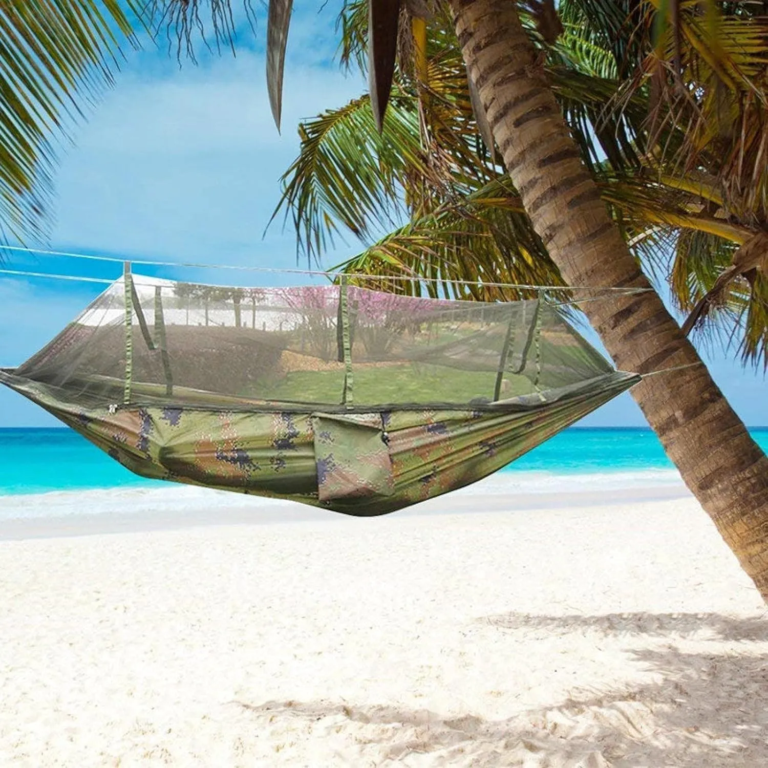 Portable Camping Hammock Lightweight and Tent Awning Rain Fly Tarp Waterproof Mosquito Net Hammock Canopy 210T Nylon Hammocks Blueandgray