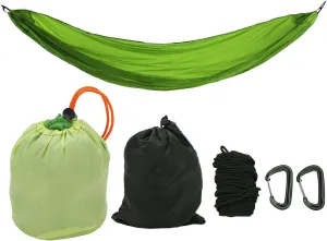 Portable Camping Hammock, Parachute Design with Anti Rollover Sides, Foldable to Palm Size, 200kg Bearing Capacity, Reinforced Aluminum Hooks, High Toughness Nylon Silicone (Grass Green)