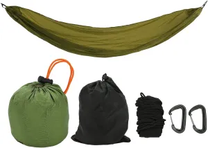 Portable Camping Hammock, Parachute Design with Anti Rollover Sides, Foldable to Palm Size, 200kg Bearing Capacity, Reinforced Aluminum Hooks, High Toughness Nylon Silicone (OD Green)