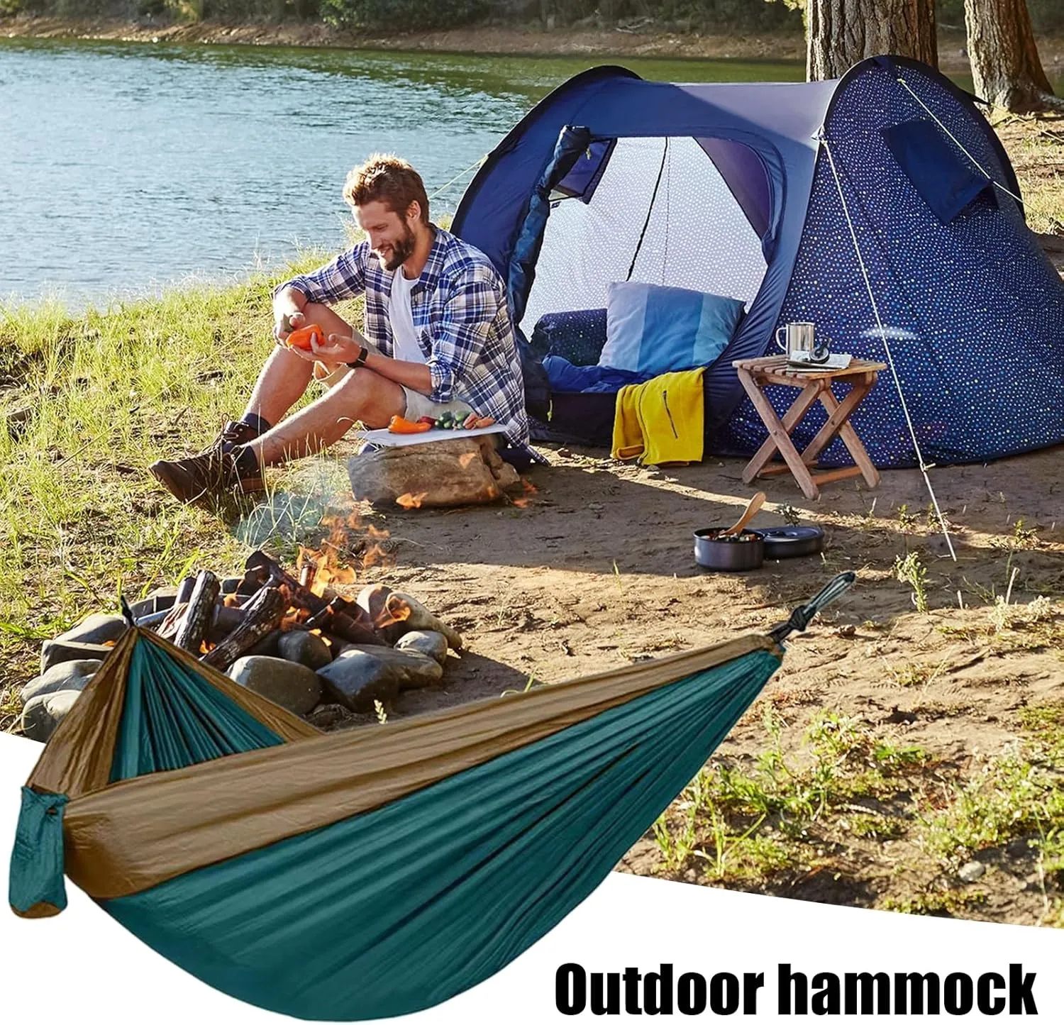 Portable Camping Hammock Single Hanging Bed Wear Resistant Strong Load-Bearing Hanging Bed Hammock Camping Supplies