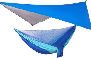 Portable Camping Hammock with Mosquito Net and Rain Fly Tarp Set Canopy Tent Outdoor Camping Mosquito Swing Bed Waterproof,18