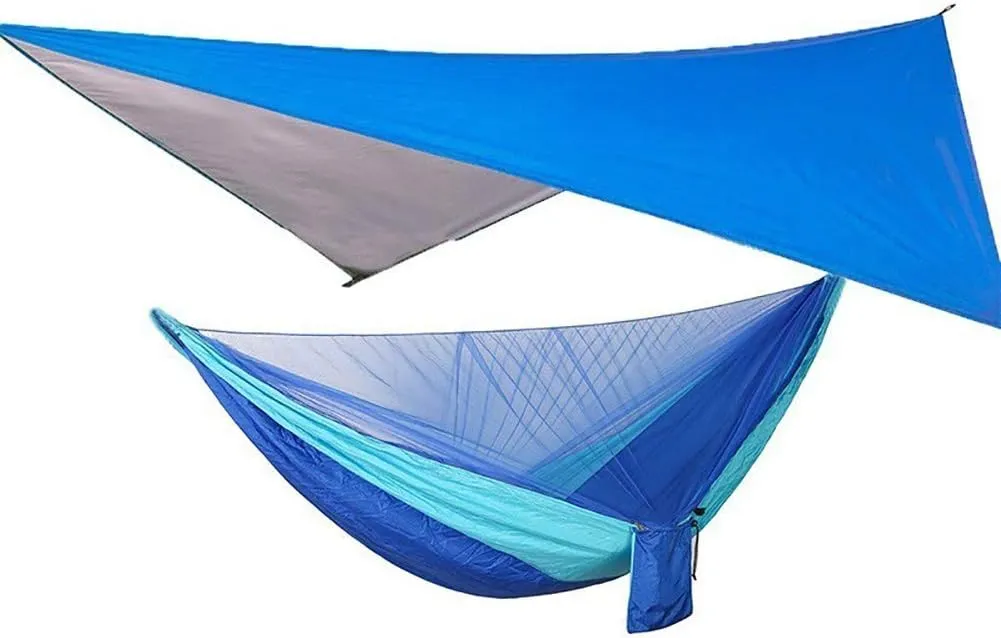 Portable Camping Hammock with Mosquito Net and Rain Fly Tarp Set Canopy Tent Outdoor Camping Mosquito Swing Bed Waterproof,18