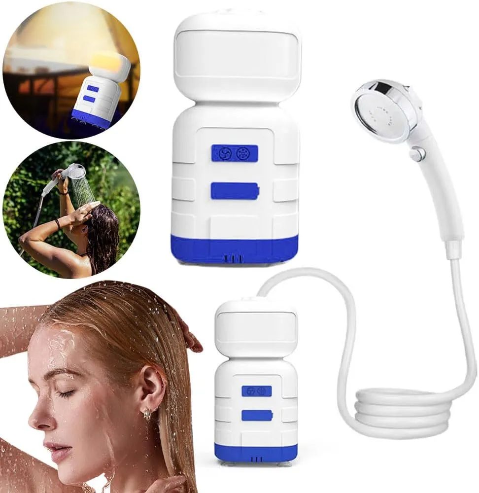 Portable Camping Shower - 8000mAh Rechargeable Outdoor Shower with Camping Light, 3 Spray Modes & IPX7 Waterproof, Ideal for Hiking, Beach, Car Washing & Pet Care