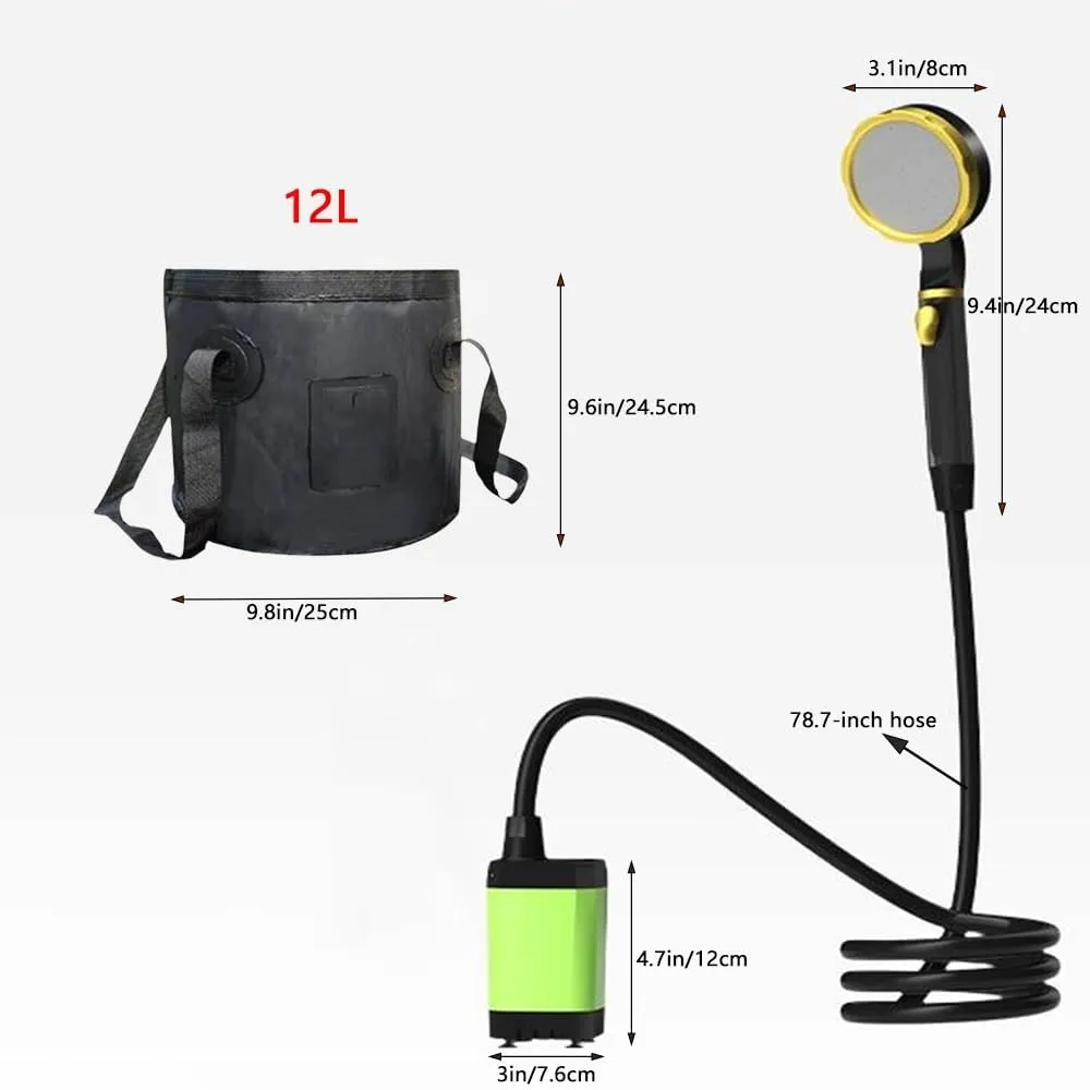 Portable Camping Shower Outdoor Camp Shower Pump,Rechargeable Outdoor Pressure Pump with Digital Temperature Display,Waterproof Electric Shower Head for Travel,Pet Bathing,Rv