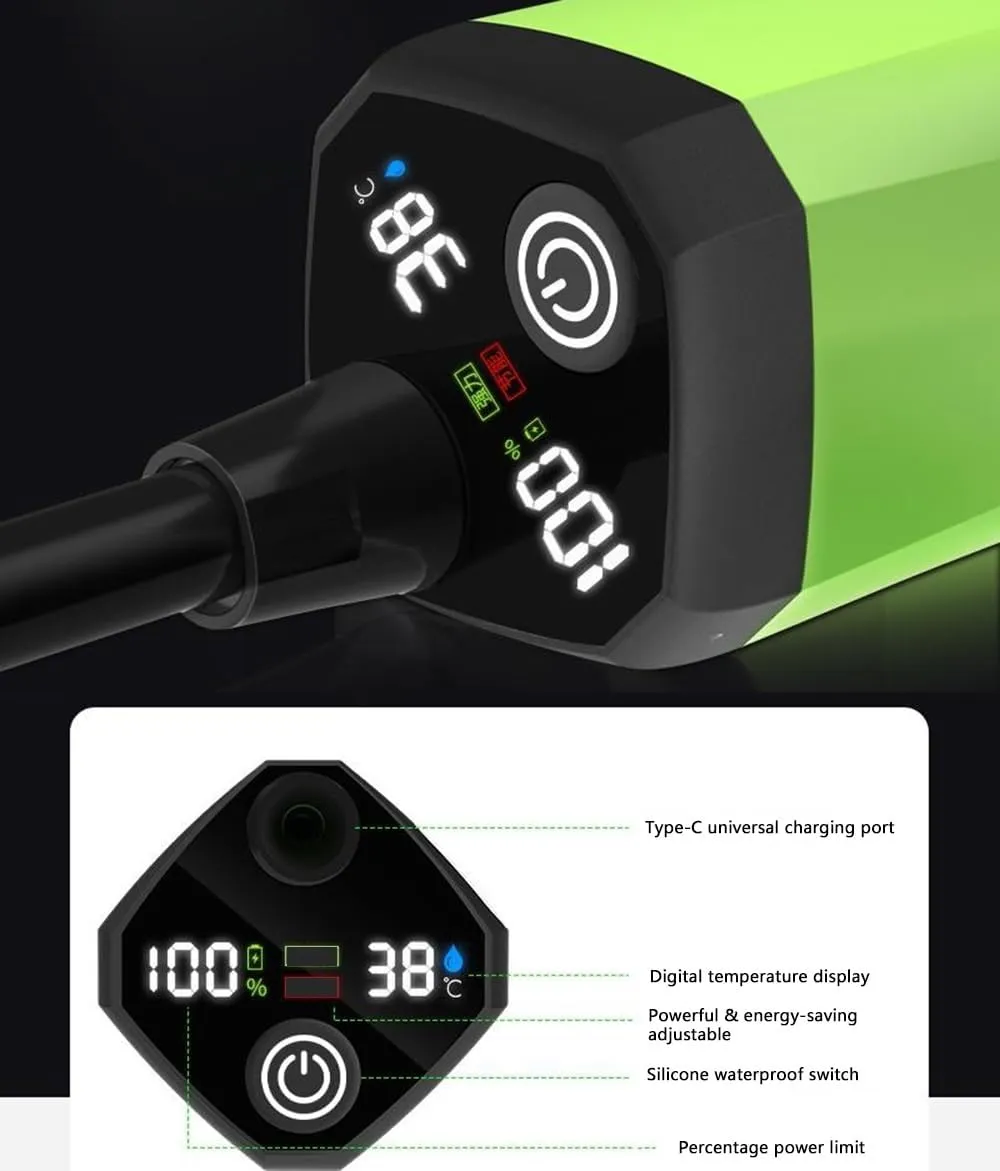 Portable Camping Shower Outdoor Camp Shower Pump,Rechargeable Outdoor Pressure Pump with Digital Temperature Display,Waterproof Electric Shower Head for Travel,Pet Bathing,Rv
