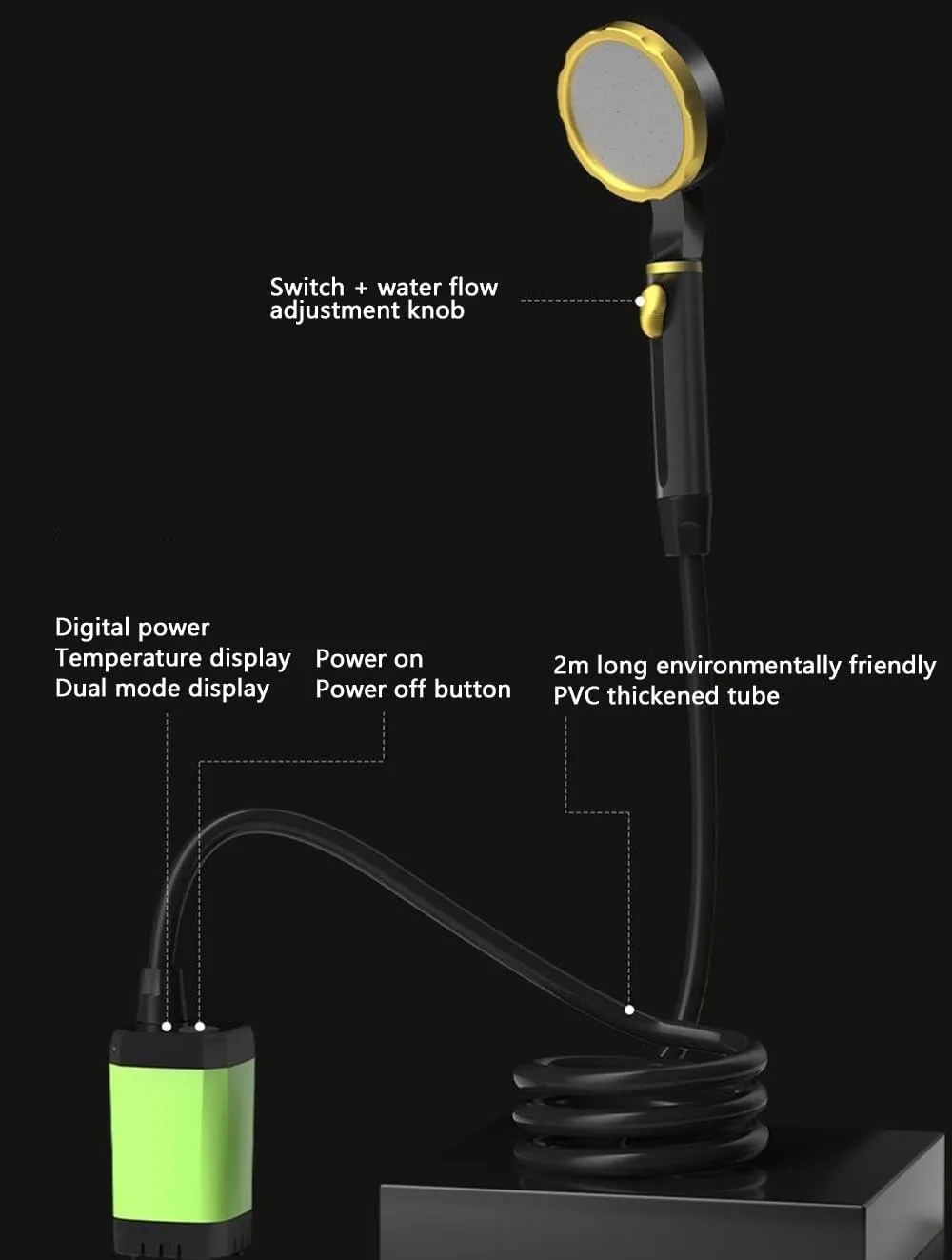 Portable Camping Shower Outdoor Camp Shower Pump,Rechargeable Outdoor Pressure Pump with Digital Temperature Display,Waterproof Electric Shower Head for Travel,Pet Bathing,Rv
