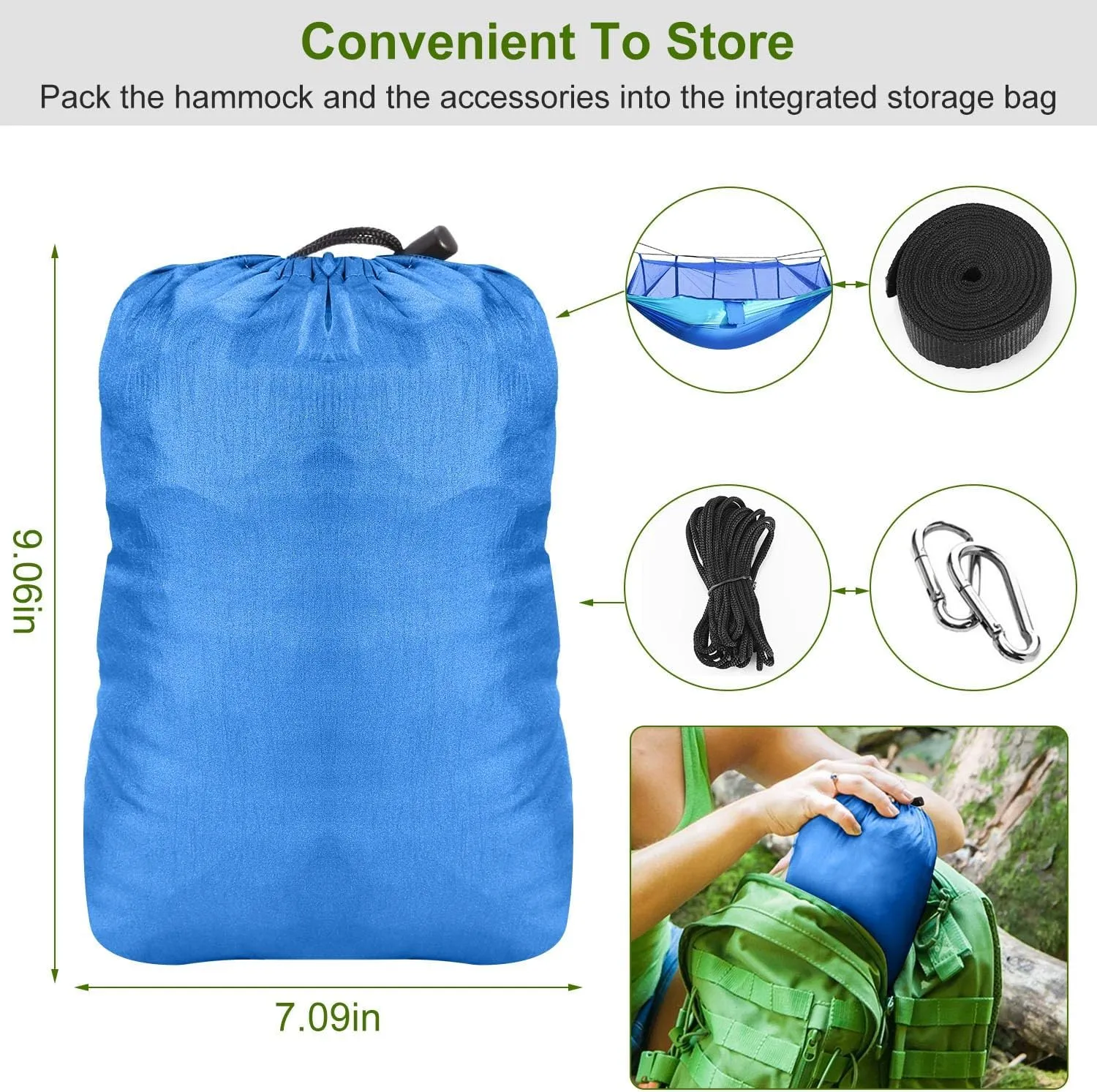 Portable Double Camping Hammock with Mosquito Net, Outdoor Hiking Camping Hommock, Lightweight Travel Hammock, Foldable Camping Hammock for Outdoor, Travel, Blue