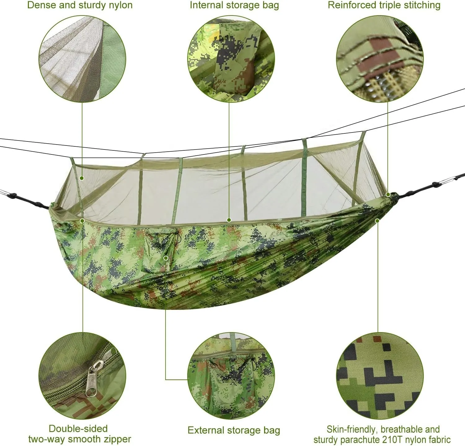 Portable Double Camping Hammock with Mosquito Net, Outdoor Hiking Camping Hommock, Lightweight Travel Hammock, Foldable Camping Hammock for Outdoor, Travel, Camouflage