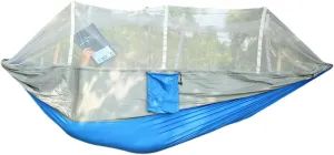Portable Double Camping Hammock with Mosquito Net, Outdoor Hiking Camping Hommock, Lightweight Travel Hammock, Foldable Camping Hammock for Outdoor, Travel, Gray and Blue