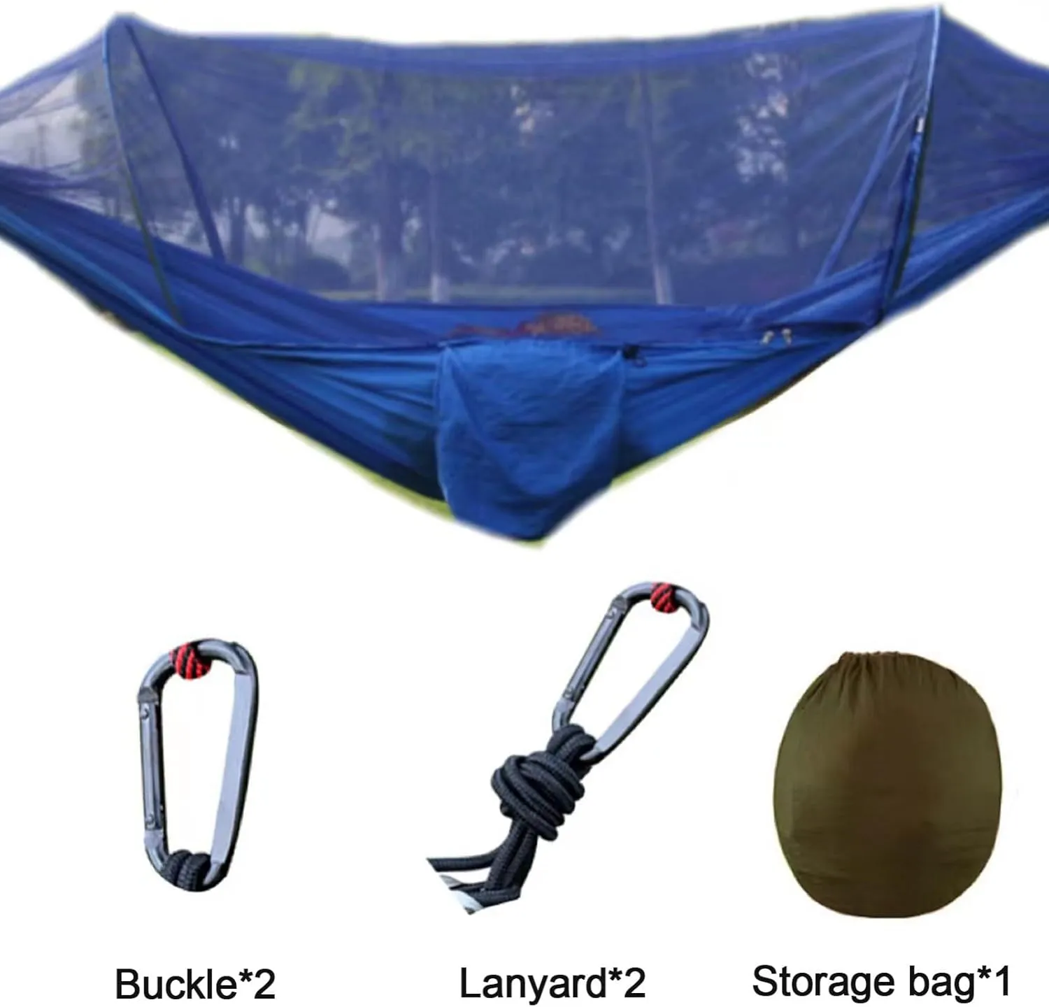 Portable Double Hammock, Lightweight Parachute Swing with Net Large Vision Travel Hammock Tent for Backpacking Hiking Outdoor (Blue)