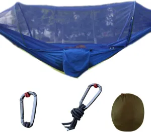 Portable Double Hammock, Lightweight Parachute Swing with Net Large Vision Travel Hammock Tent for Backpacking Hiking Outdoor (Blue)