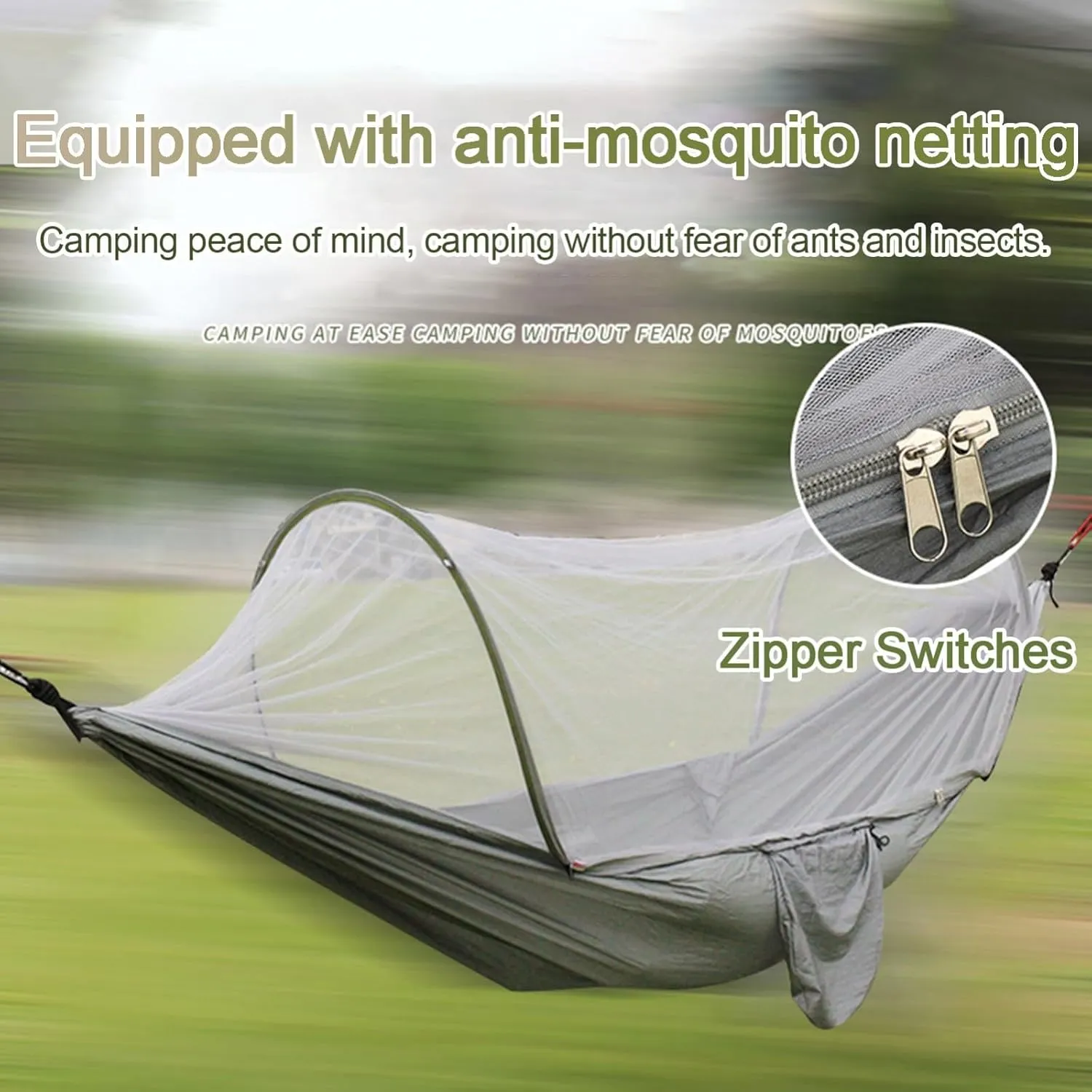 Portable Double Hammock, Lightweight Parachute Swing with Net Large Vision Travel Hammock Tent for Backpacking Hiking Outdoor (Coloured)
