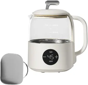 Portable Electric Kettle 8in Compact Travel Kettle 600ml Glass Body Auto Shut-Off 24H Heat Retention, Silent Anti-Shock Bag Real-Time Temperature Monitoring Control Gift for Coffee Tea Milk quiet