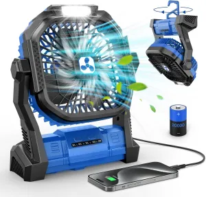 Portable Fan Rechargeable, Cordless Battery Powered Fan with LED Lantern 20000mAh, USB C Battery Operated for Travel Bedroom Home Camping Tent Office Beach Desk Picnic Barbecue Fishing Table