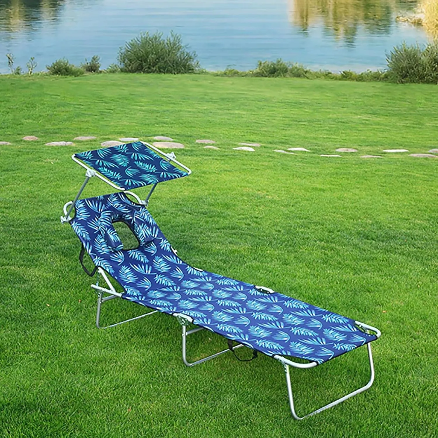 Portable Folding Bed for Adults with Neck Strap Metal Canvas Fold Up Bed with Sunshade Cots for Camping with Handles Load Bearing 160kg for Guest, Travel, Vacation, Camping(Gray)