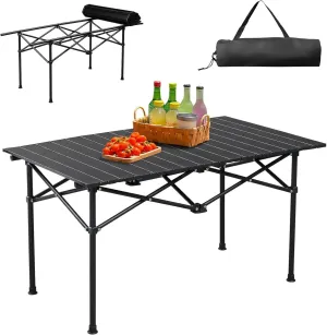 Portable Folding Camping Table, Aluminum Collapsible Table,Ultralight Collapsible Table Outdoor Camp Table for Travel Hiking Backyard BBQ Party, 47x20 in, Black