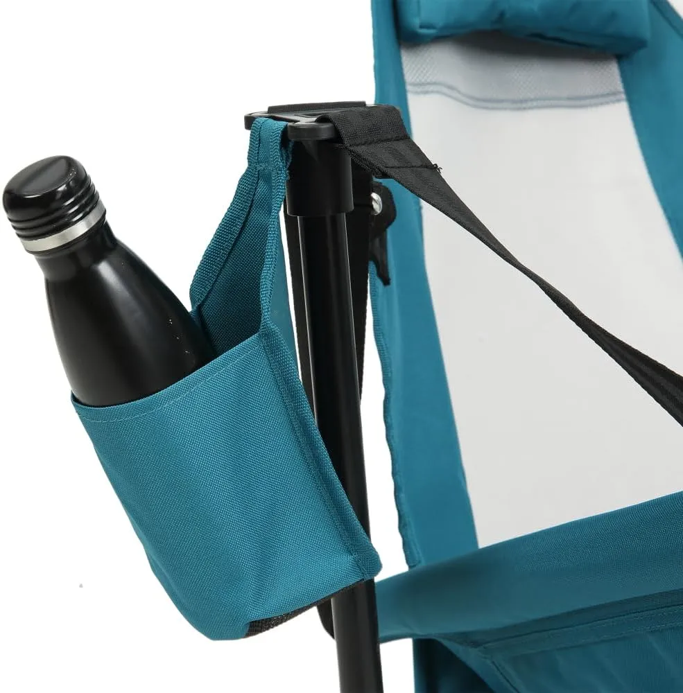 Portable Hammock Camping Chair w/Pillow & Cup Holder, Steel Frame Foldable Recliner for Outdoor (Blue   Steel)