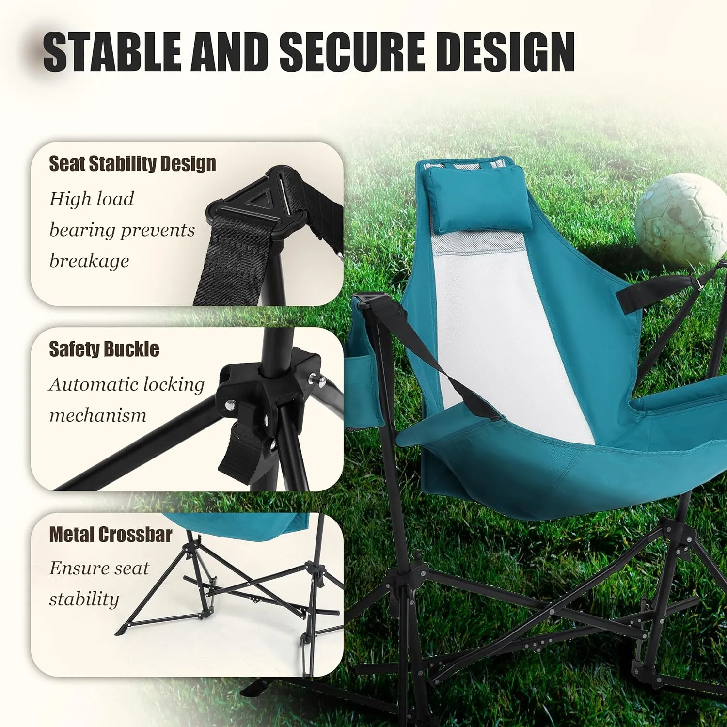 Portable Hammock Camping Chairs - Lightweight Adjustable Rocking Recliner with Pillow & Cup Holder, Foldable Aluminum Alloy Outdoor Chair for Backyard, Hiking, Travel, Concerts, Supports 300lbs