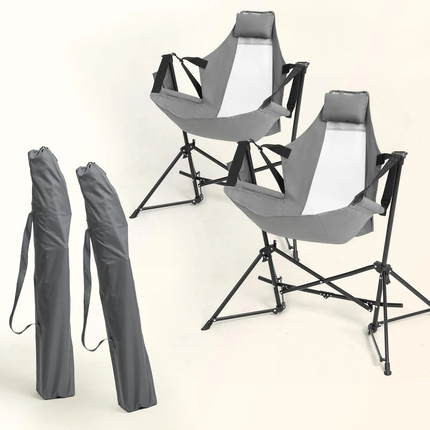 Portable Hammock Camping Chairs - Lightweight Adjustable Rocking Recliner with Pillow & Cup Holder, Foldable Aluminum Alloy Outdoor Chair for Backyard, Hiking, Travel, Concerts, Supports 300lbs