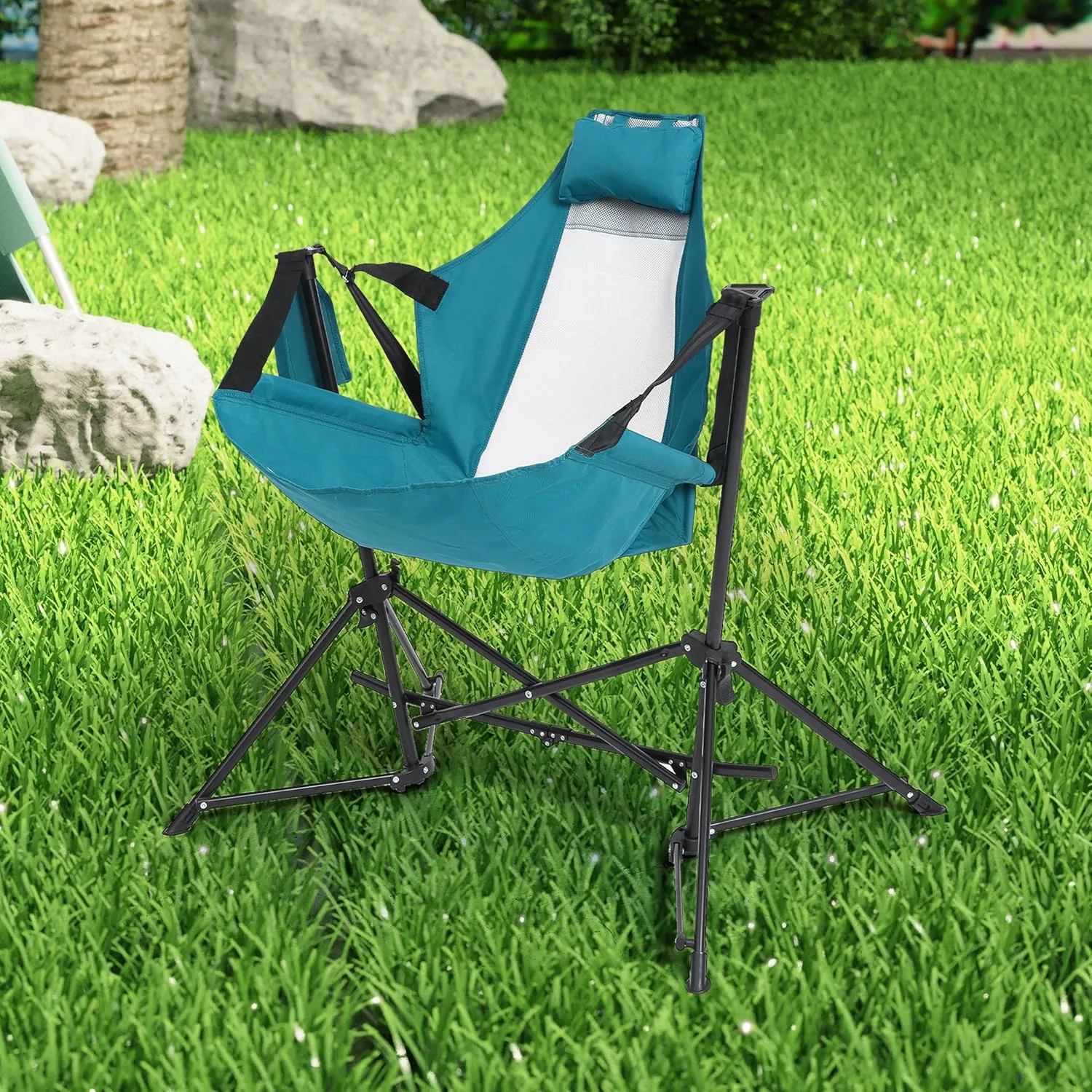 Portable Hammock Camping Chairs - Lightweight Adjustable Rocking Recliner with Pillow & Cup Holder, Foldable Aluminum Alloy Outdoor Chair for Backyard, Hiking, Travel, Concerts, Supports 300lbs