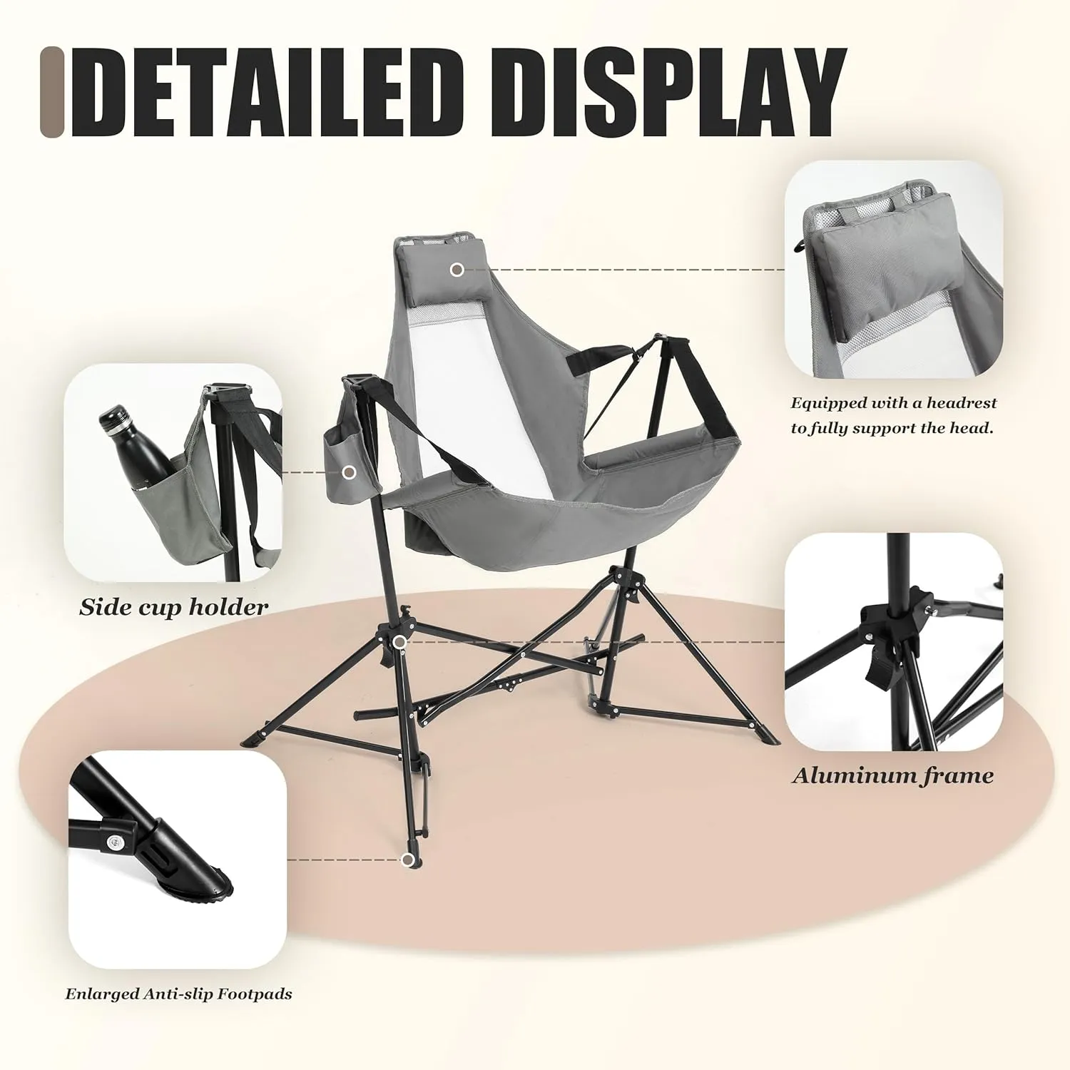 Portable Hammock Camping Chairs - Lightweight Adjustable Rocking Recliner with Pillow & Cup Holder, Foldable Aluminum Alloy Outdoor Chair for Backyard, Hiking, Travel, Concerts, Supports 300lbs