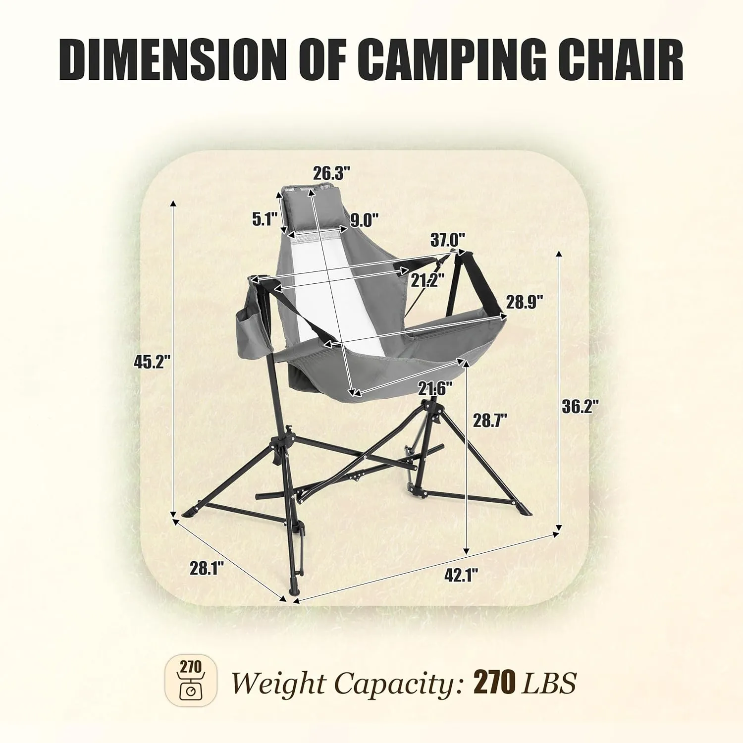 Portable Hammock Camping Chairs - Lightweight Adjustable Rocking Recliner with Pillow & Cup Holder, Foldable Aluminum Alloy Outdoor Chair for Backyard, Hiking, Travel, Concerts, Supports 300lbs